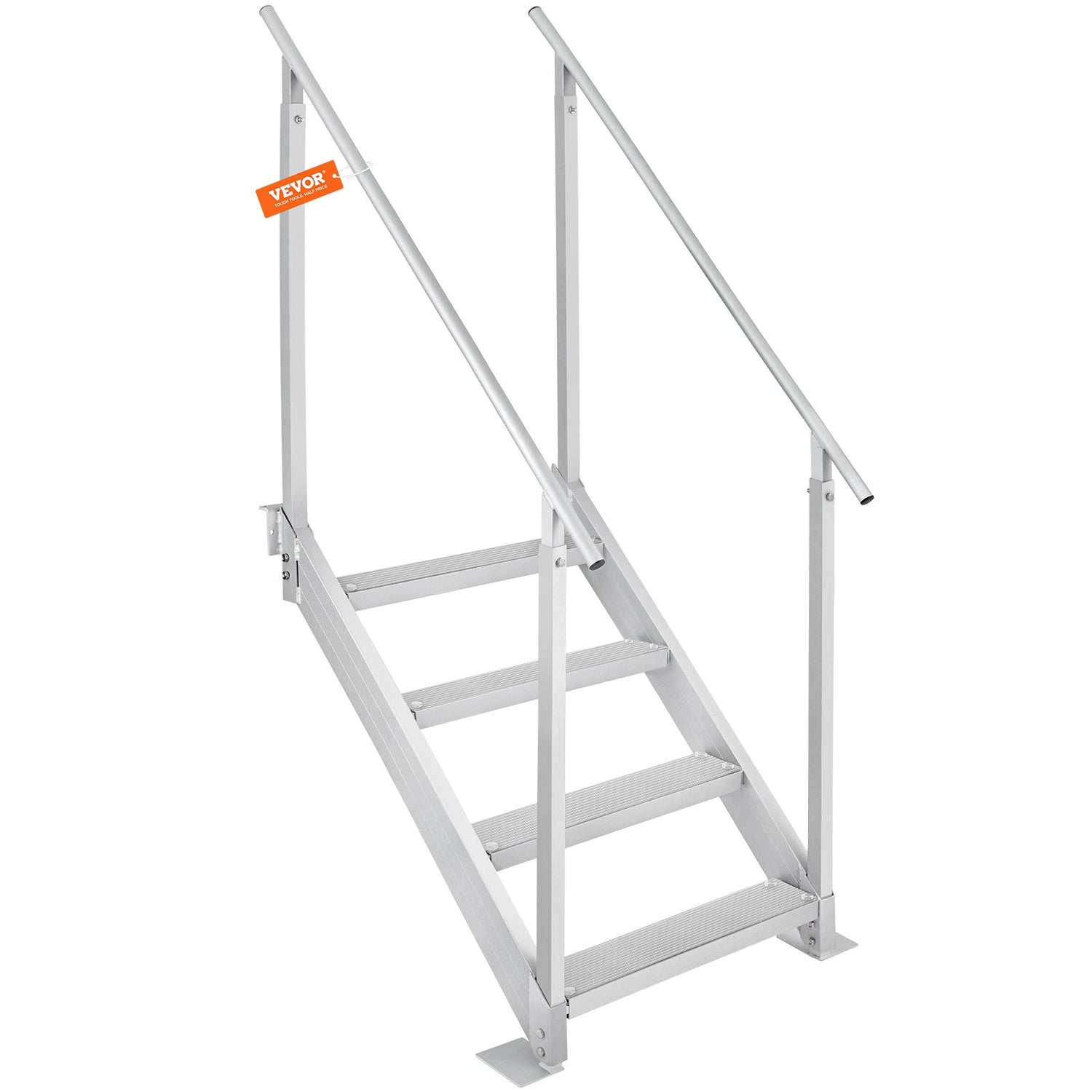 Dock Ladder 4 Step, Dock Stairs 30''-38'' Adjustable Height, 227 kgs Load Capacity, Aluminum Pontoon Boat Ladder with Dual Handrails & Nonslip Mat for Ship/Lake/Pool/Marine Boarding