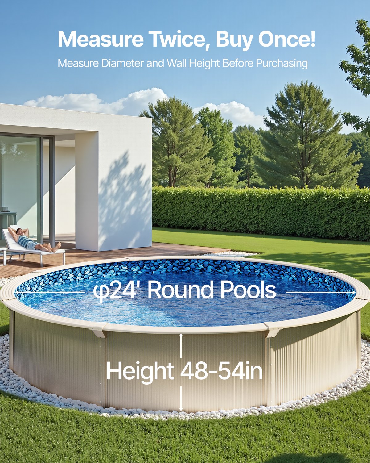 VEVOR Round Pool Liner 24ft Overlap Style Pool Liner 54in Wall Height