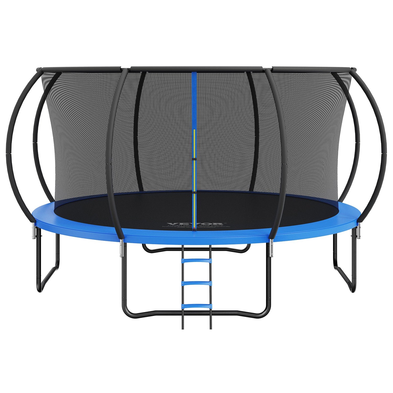 14FT Trampoline, 450 lbs Trampoline with Enclosure Net, Ladder, and Curved Pole, Heavy Duty Trampoline with Jumping Mat and Spring Cover Padding, Outdoor Recreational Trampolines for Kids Adults