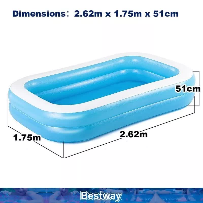 Bestway 2.62m x 1.75m x 51cm Blue Rectangular Family Pool