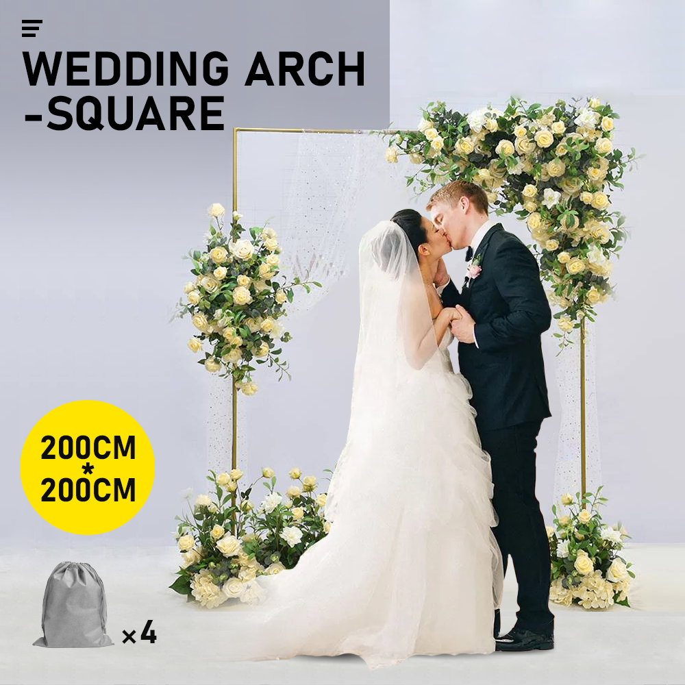 Golden Square Wedding Arch Adjustable 1M-2M Flower Rack Backdrop Stand Balloon Arch Stand for Wedding Birthday Party Garden Ceremony Decoration