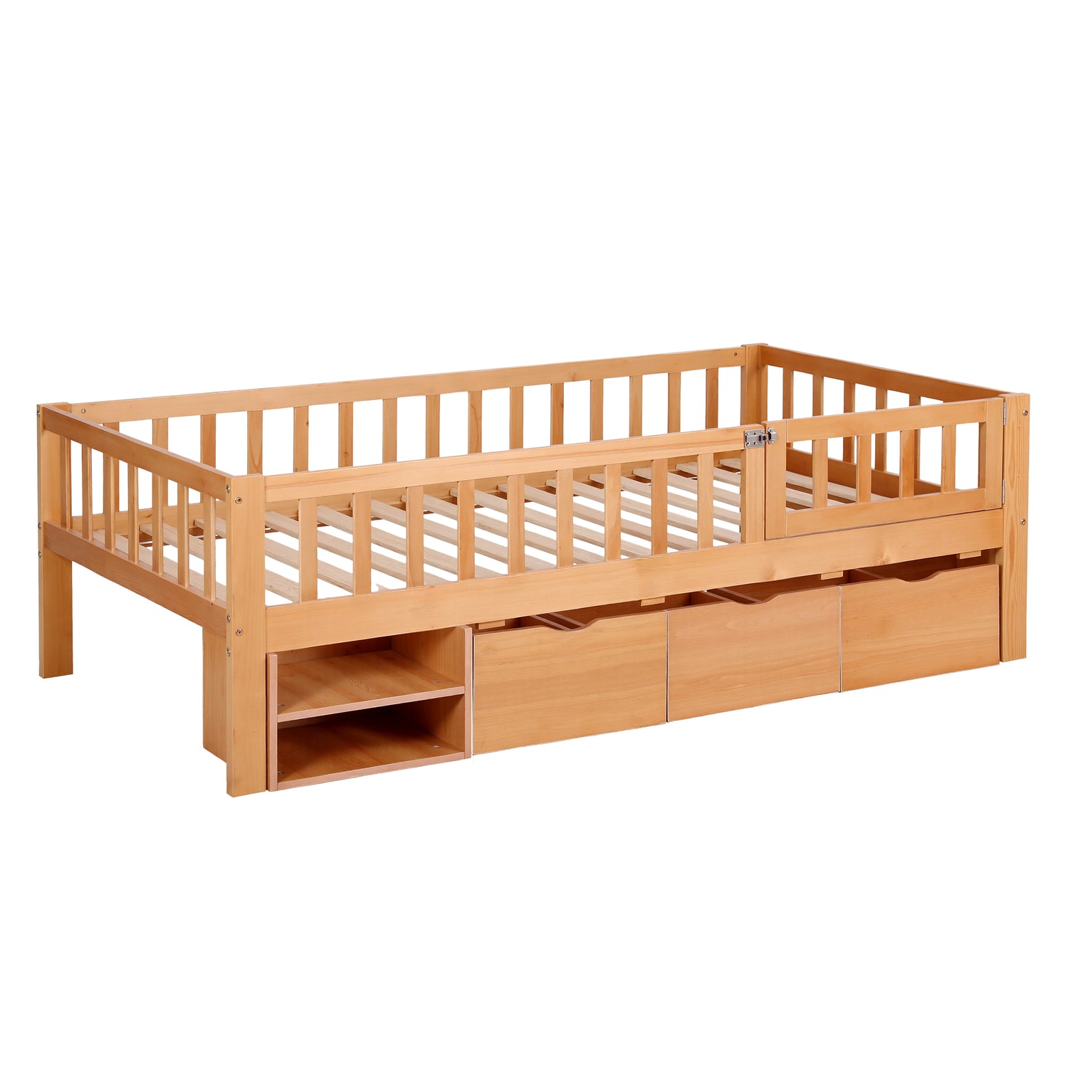Artiss Kids Single Bed Frame with 3 Storage Drawer Montessori Bed for Toddler Natural