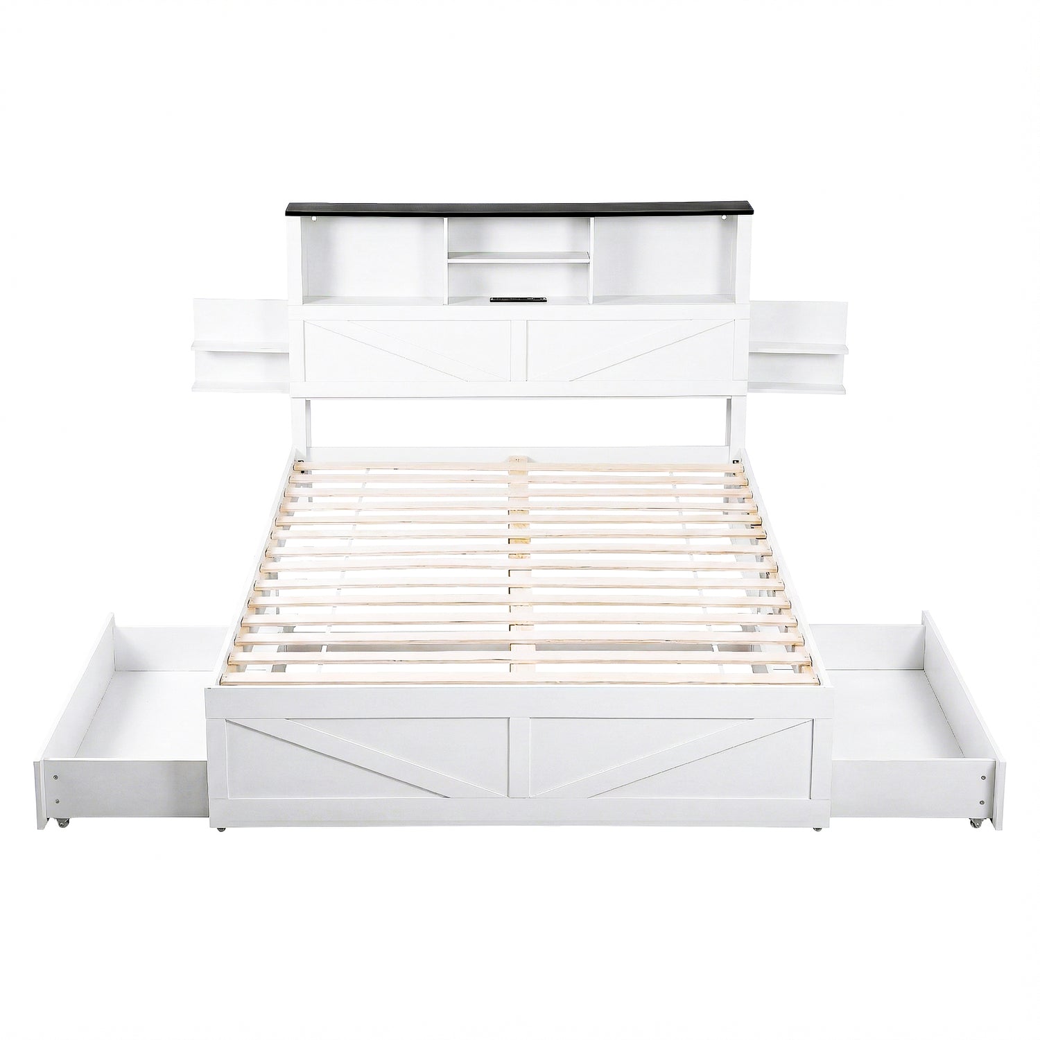 Artiss Queen Bed Frame with Storage Drawers White Platform Bedframe with Bookcase Headboard Charging Station Led Light