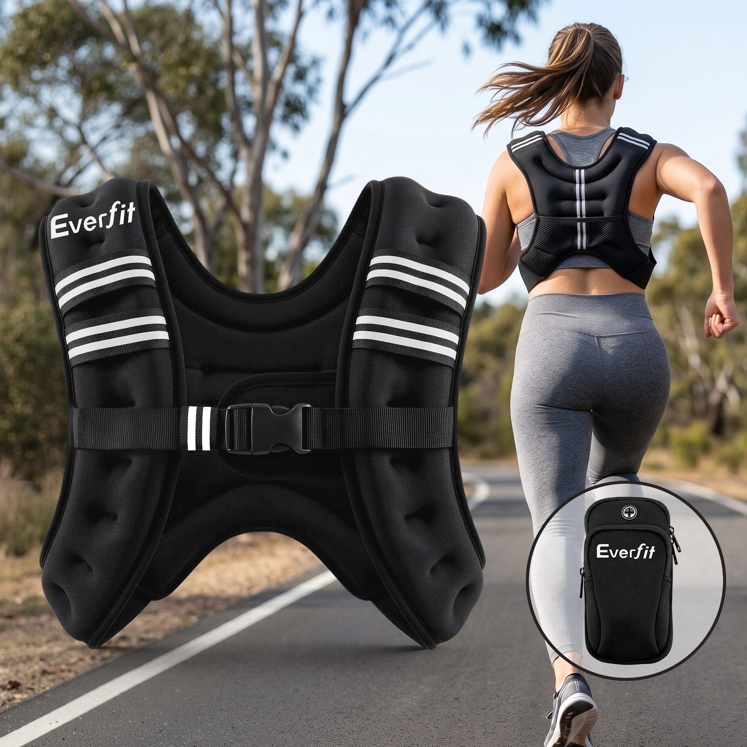 Everfit 5kg Weighted Vest Men Women, Reflective Running Vest with Armband Pouch