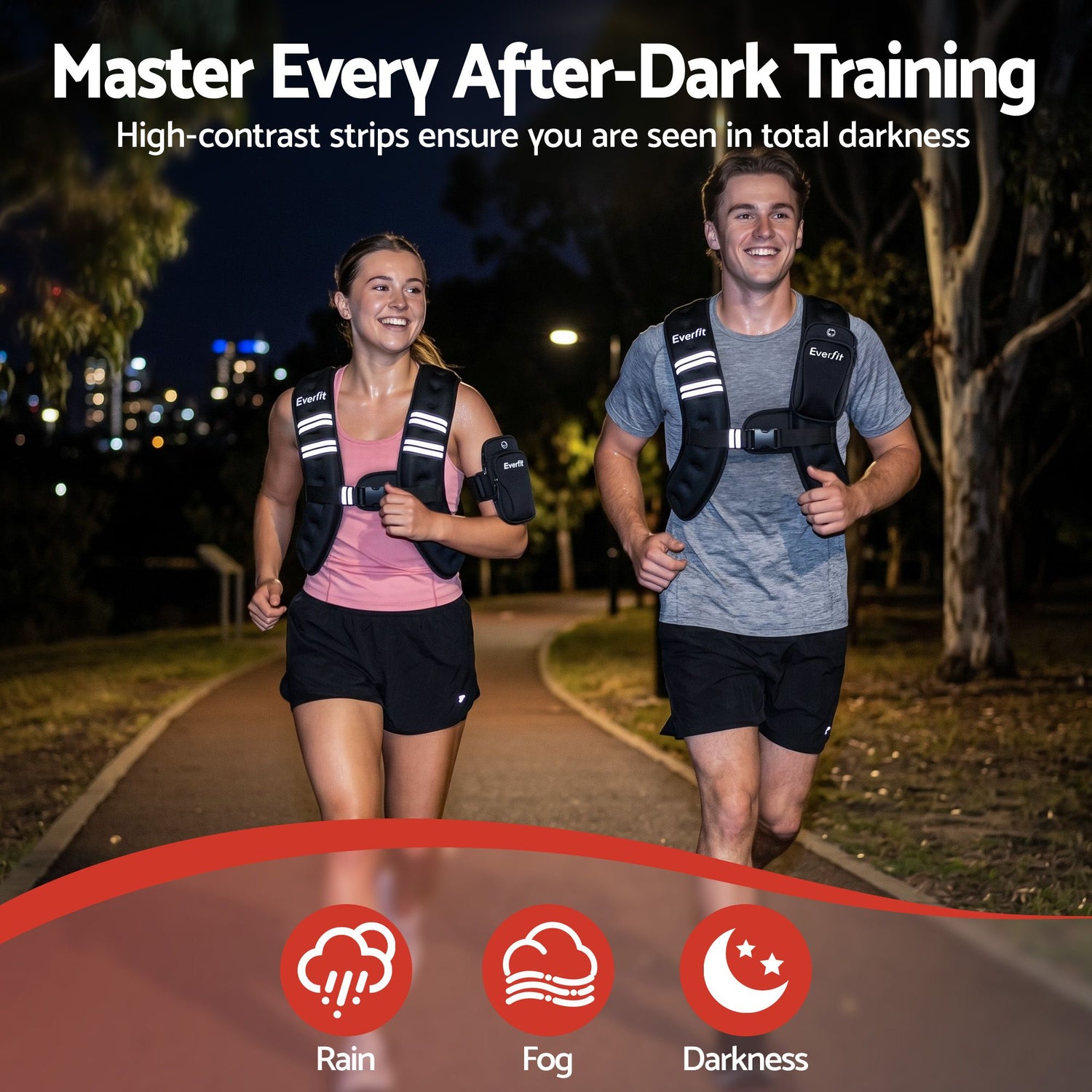 Everfit 5kg Weighted Vest Men Women, Reflective Running Vest with Armband Pouch