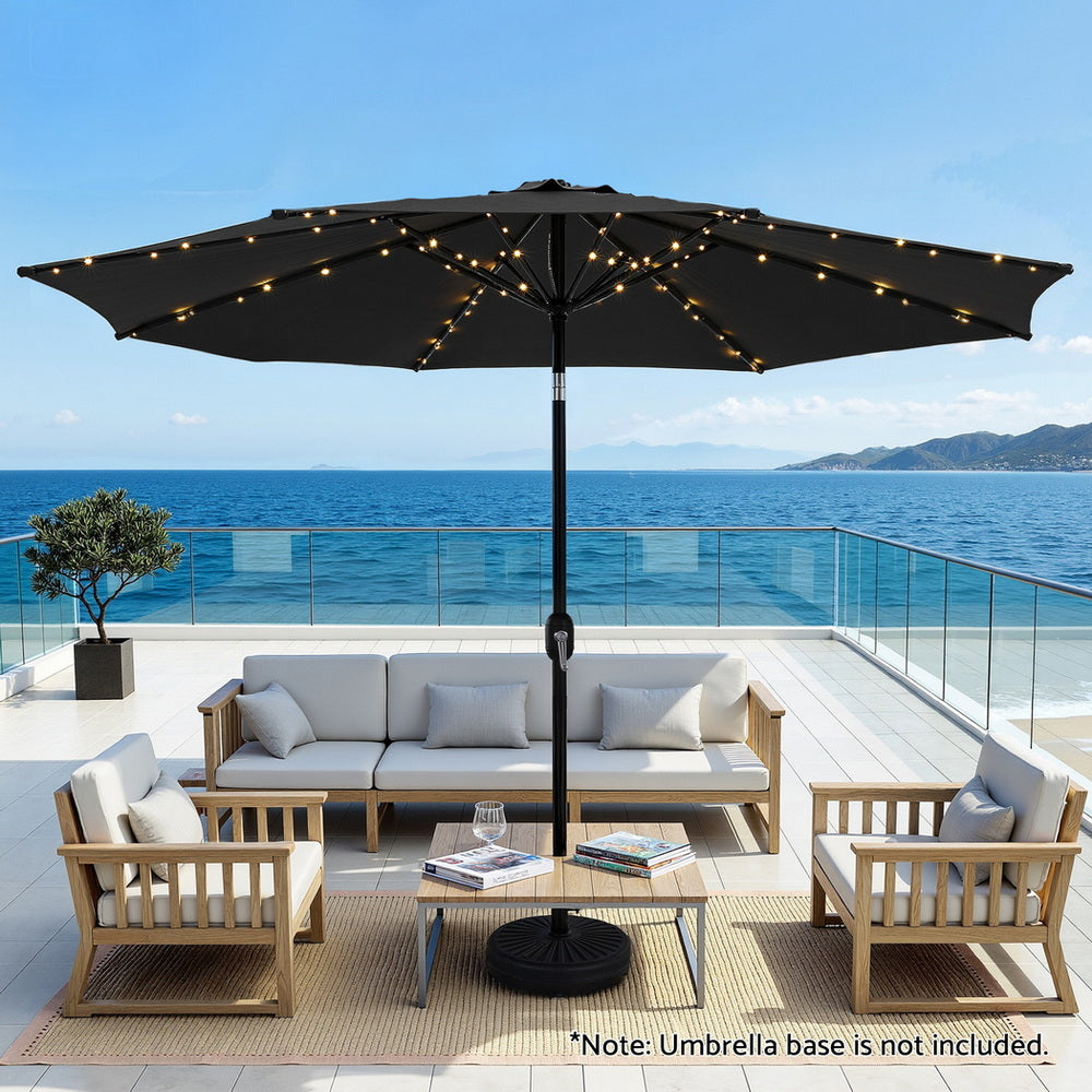 Instahut Outdoor Umbrella 2.9m Market Umbrella with String Light Tilt Black