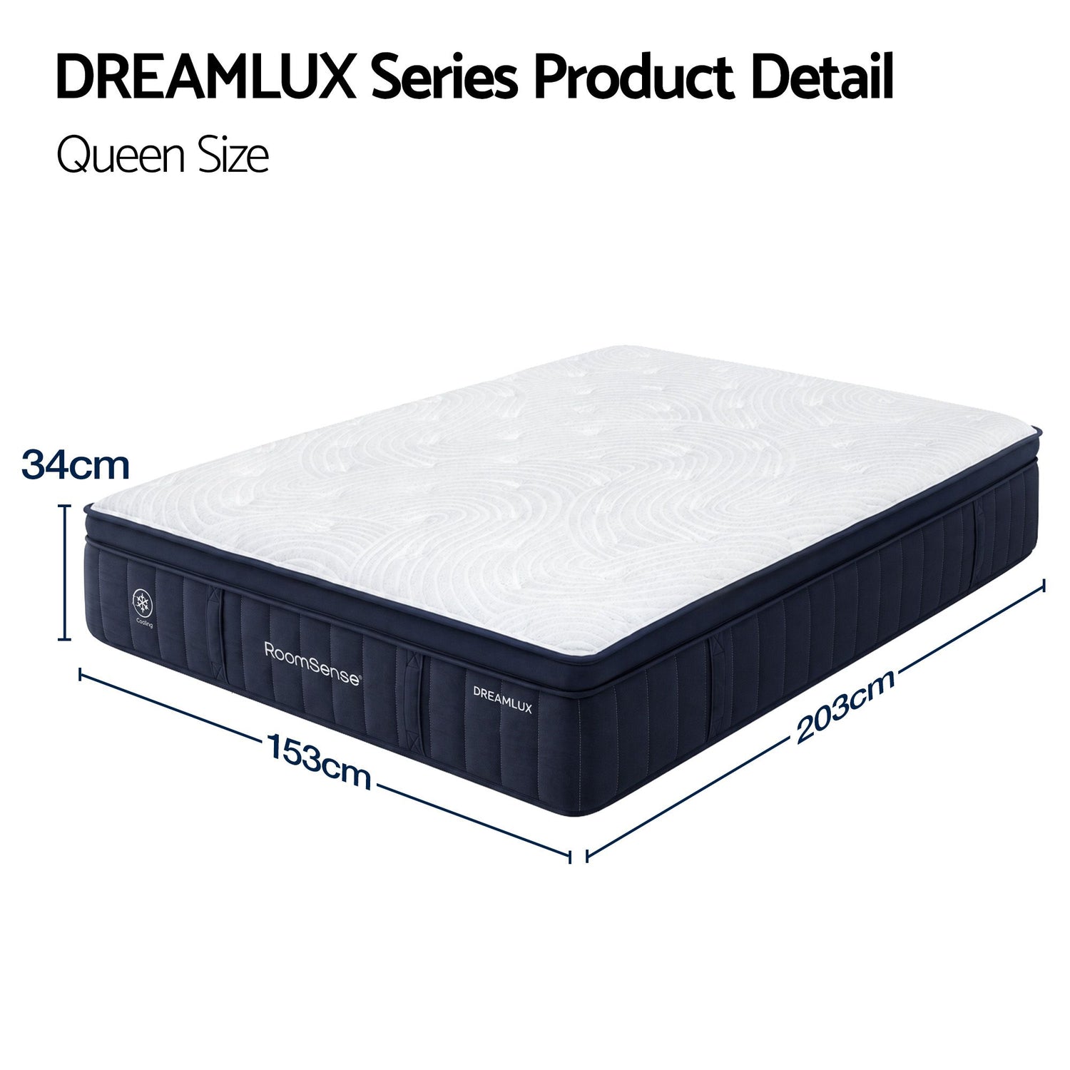 RoomSense Queen Mattress, 34cm Thick Medium Firm Hybrid Mattress for Back Pain Relief, Tencel Cooling Pocket Spring Mattress Queen Size in a Box
