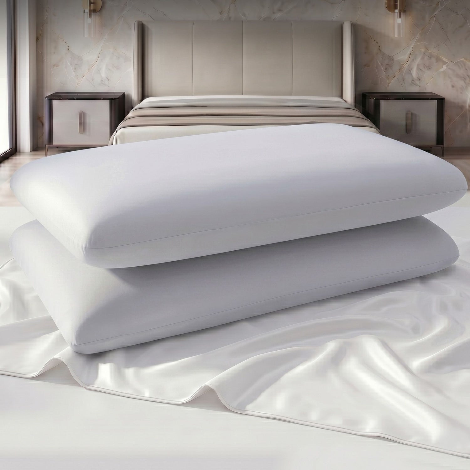 ROOMSENSE Cooling Memory Foam Pillows for Sleeping, Anti-Clumping Solid Core Bed Pillows for Hot Sleepers, Supportive Side Sleeper Pillow, Washable Cover Queen Size Set of 2, 70x40x10cm