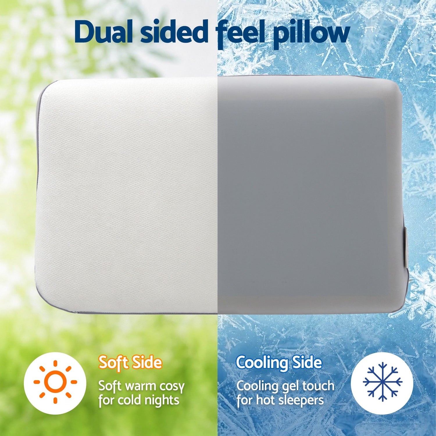 RoomSense Cooling Memory Foam Pillows Queen Size 1 Pack, Dual-Sided Bed Pillows for Hot Sleepers, 55D Solid Core Side Sleeper Pillow for Neck Support, Washable, 65x40x14cm