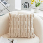 A pair of Khaki Plush Faux Rabbit Fur Throw Pillow Cover - Textured Wheat Ear Design (45x45cm) - Home & Garden >