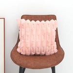 A pair of pink Plush Faux Rabbit Fur Throw Pillow Cover - Textured Wheat Ear Design (45x45cm) - Home & Garden > Bedding