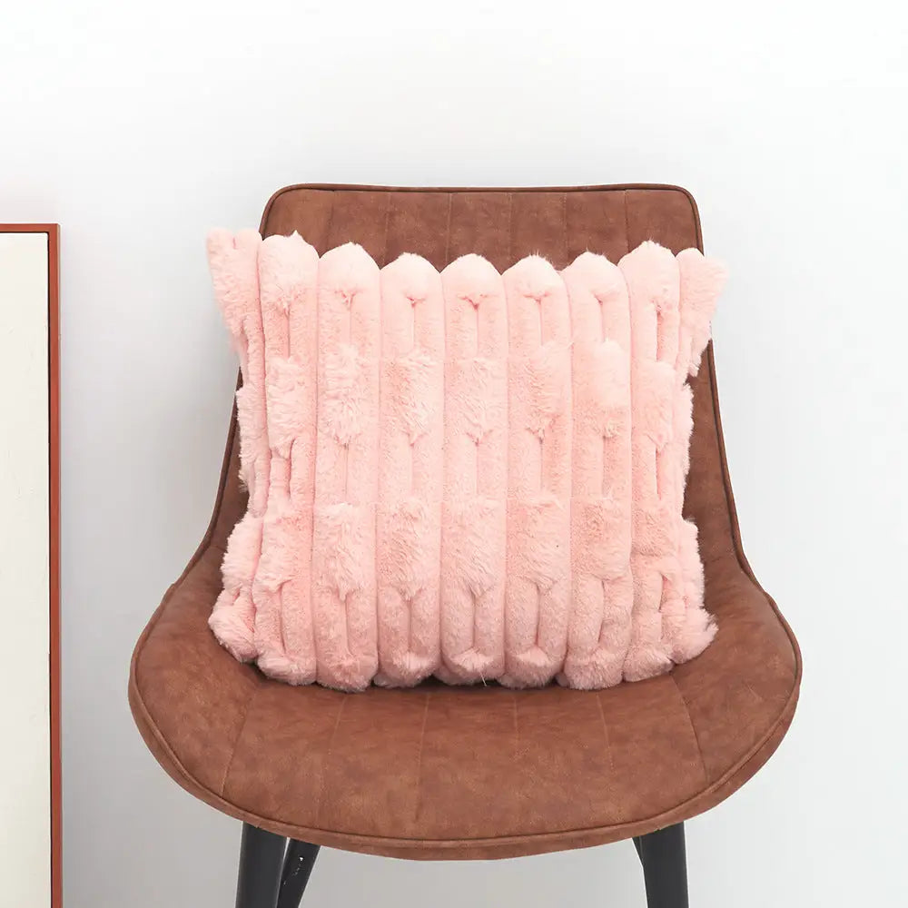 A pair of pink Plush Faux Rabbit Fur Throw Pillow Cover - Textured Wheat Ear Design (45x45cm) - Home & Garden > Bedding