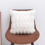 A pair of White Plush Faux Rabbit Fur Throw Pillow Cover - Textured Wheat Ear Design (45x45cm) - Home & Garden >