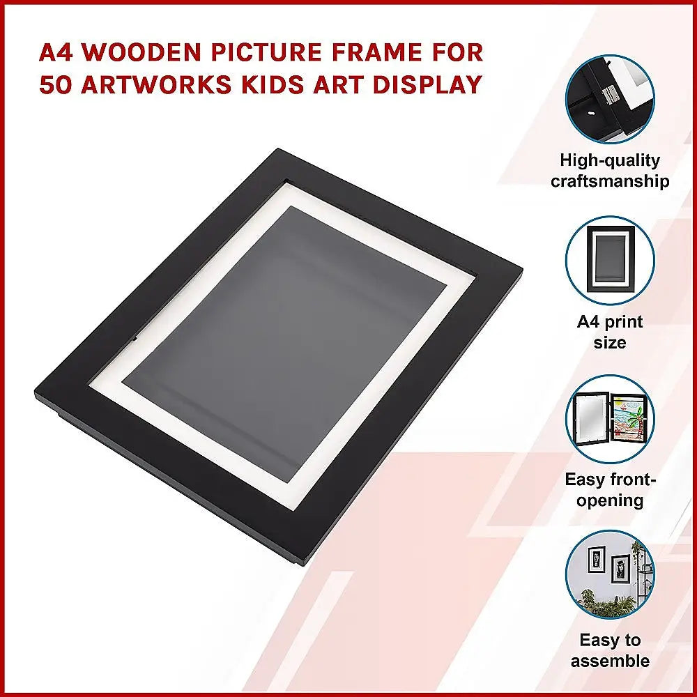 A4 Wooden Picture Frame For 50 Artworks Kids Art Display - Home & Garden > Decor
