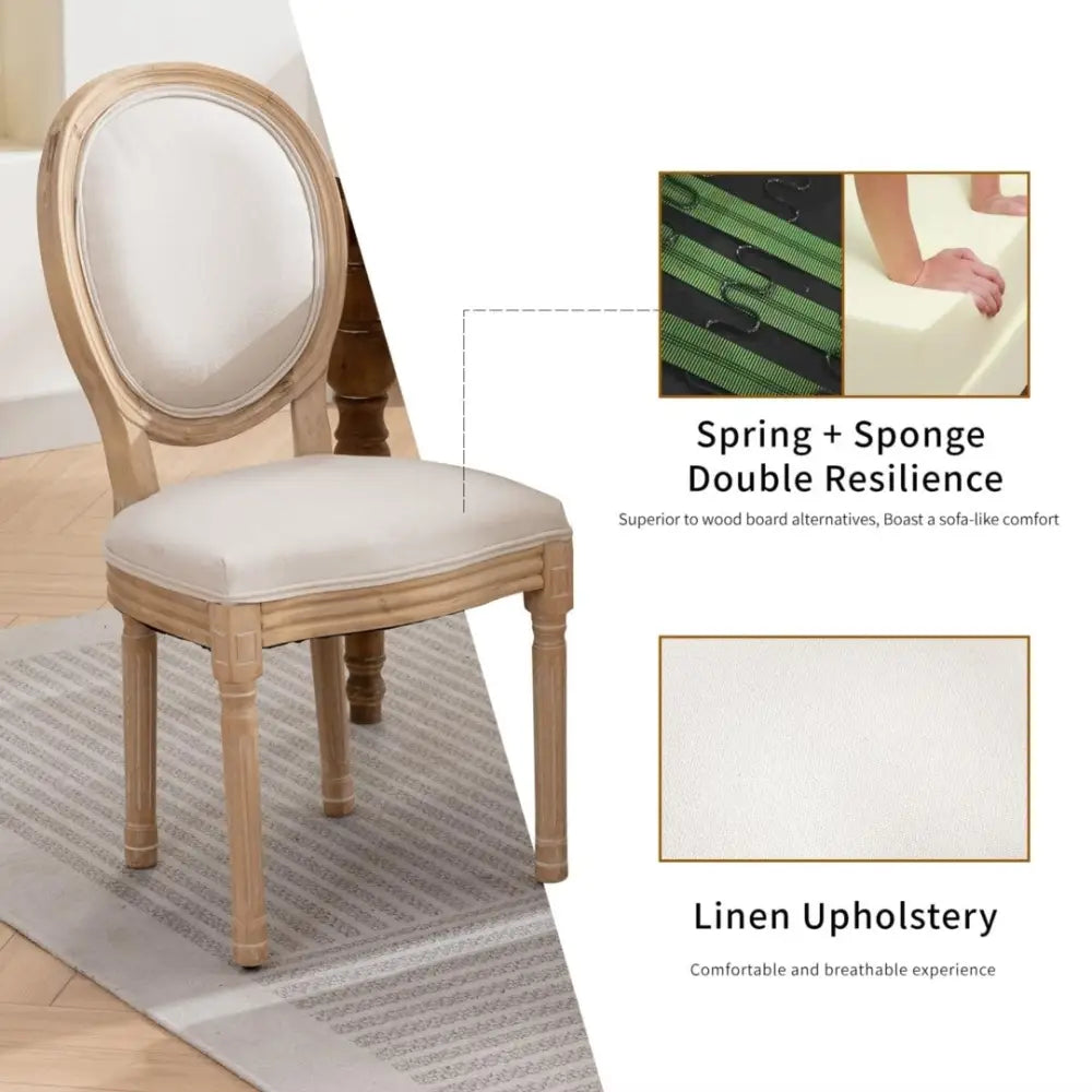 AADEN 2x Linen Dining Chairs with Solid Wood Legs- Beige - Furniture > Outdoor > Outdoor Chairs