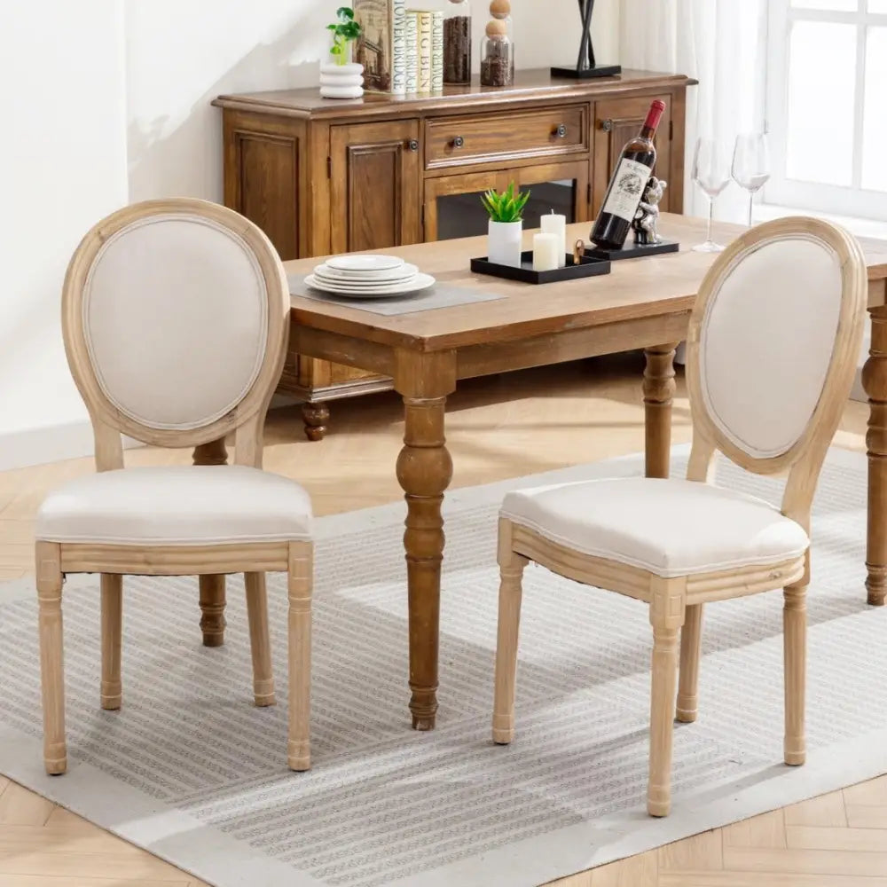 AADEN 2x Linen Dining Chairs with Solid Wood Legs- Beige - Furniture > Outdoor > Outdoor Chairs