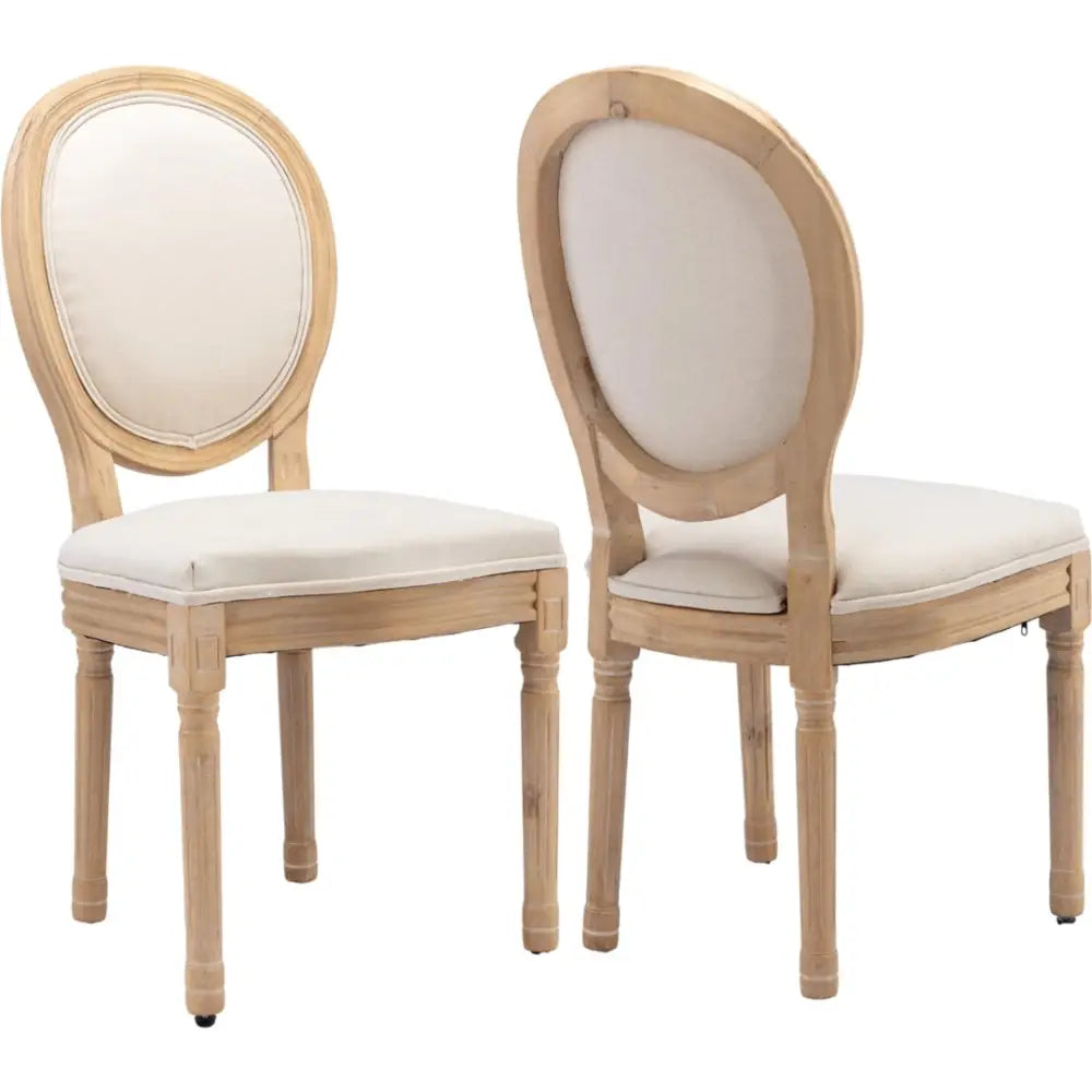 AADEN 2x Linen Dining Chairs with Solid Wood Legs- Beige - Furniture > Outdoor > Outdoor Chairs