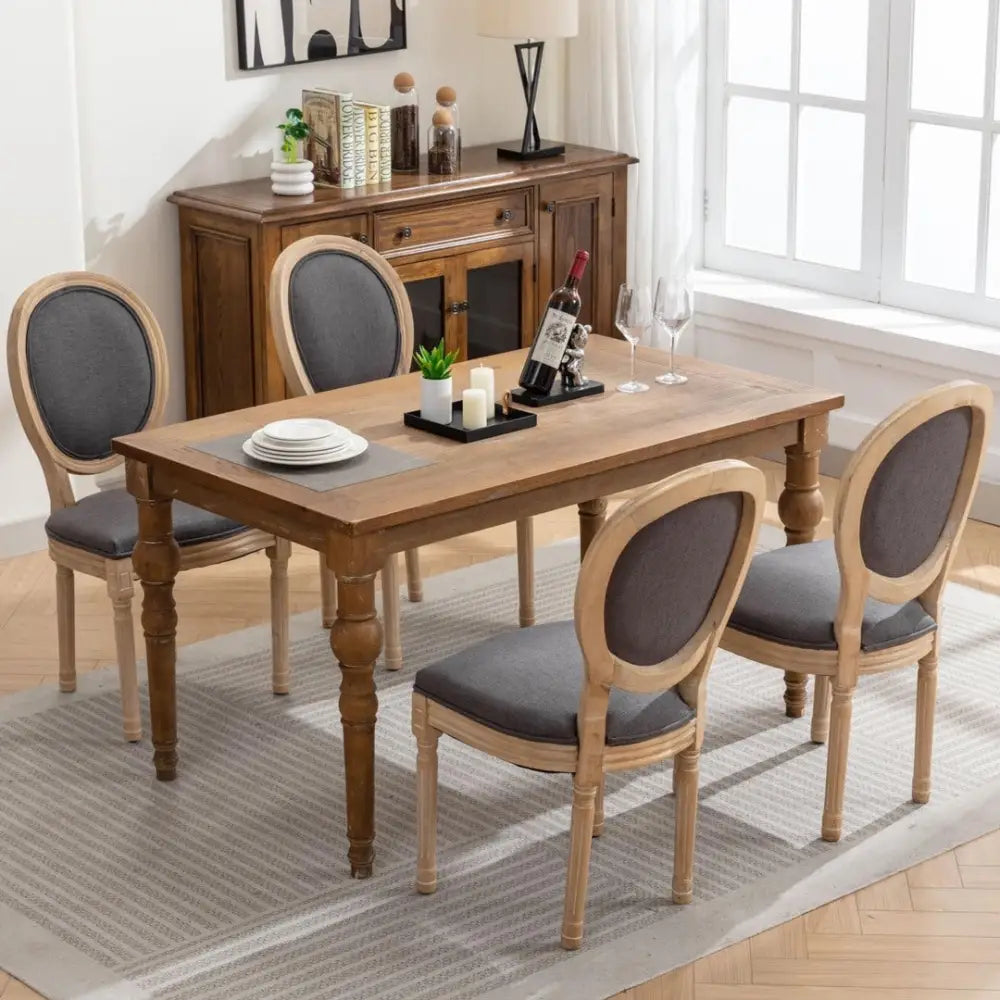 AADEN 2x Linen Dining Chairs with Solid Wood Legs- Grey - Furniture > Outdoor > Outdoor Chairs