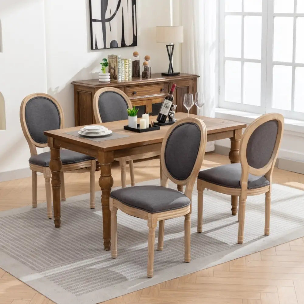 AADEN 2x Linen Dining Chairs with Solid Wood Legs- Grey - Furniture > Outdoor > Outdoor Chairs