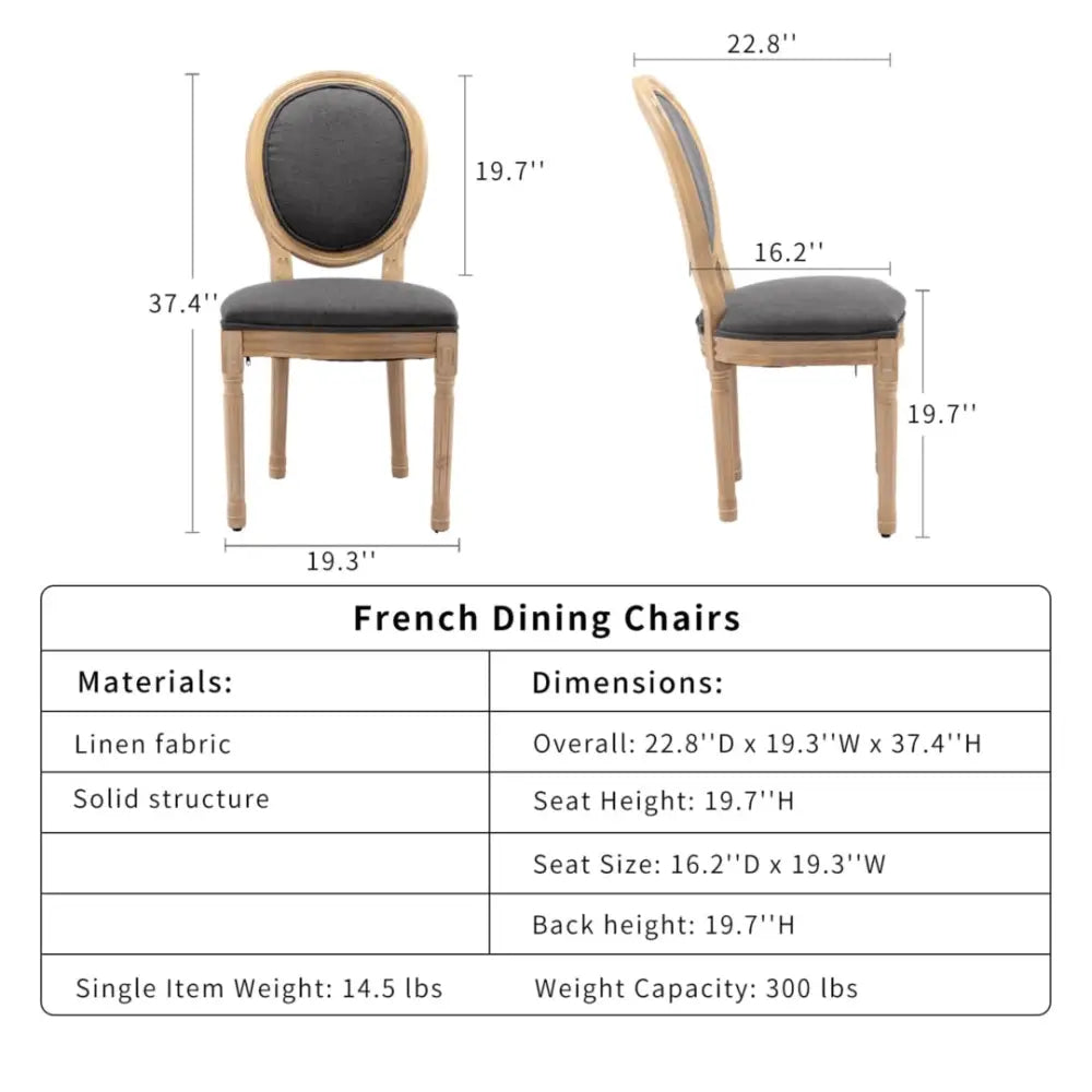 AADEN 2x Linen Dining Chairs with Solid Wood Legs- Grey - Furniture > Outdoor > Outdoor Chairs