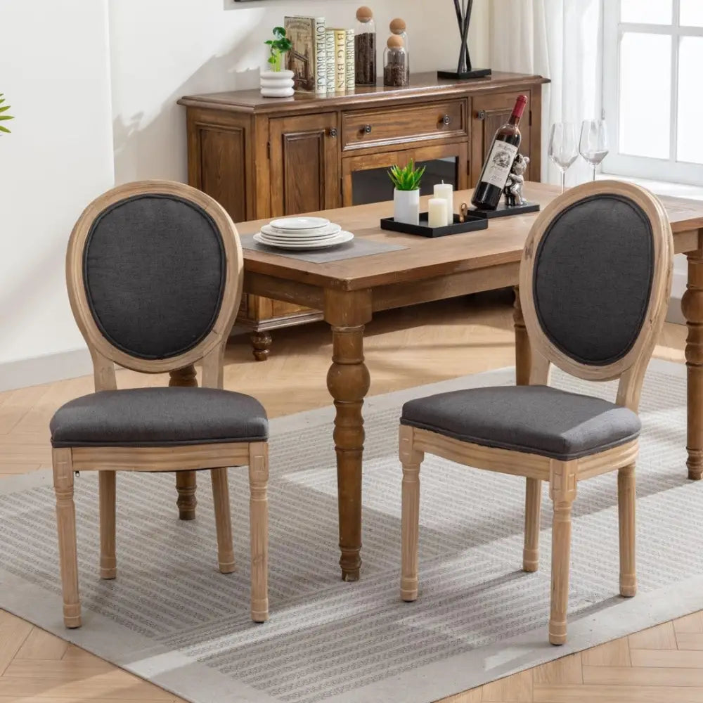 AADEN 2x Linen Dining Chairs with Solid Wood Legs- Grey - Furniture > Outdoor > Outdoor Chairs
