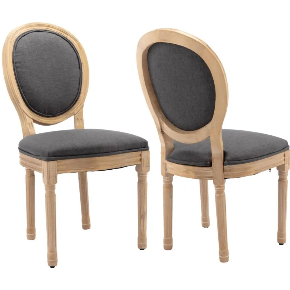 AADEN 2x Linen Dining Chairs with Solid Wood Legs- Grey - Furniture > Outdoor > Outdoor Chairs
