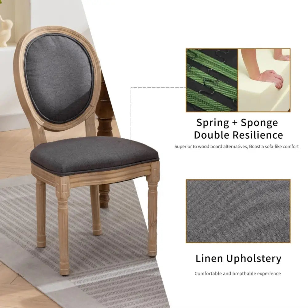 AADEN 2x Linen Dining Chairs with Solid Wood Legs- Grey - Furniture > Outdoor > Outdoor Chairs