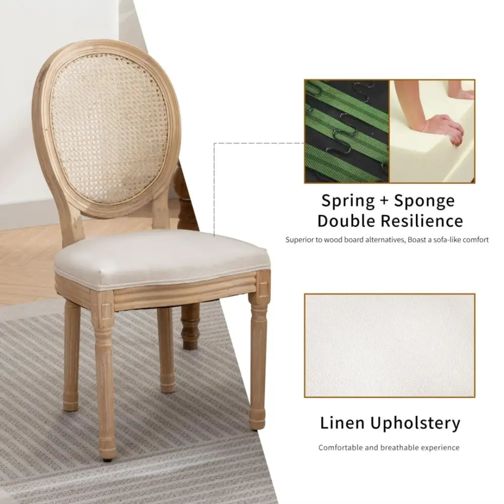 AADEN 2x Rattan Dining Chairs with Solid Wood Legs- Beige - Furniture > Outdoor > Outdoor Chairs