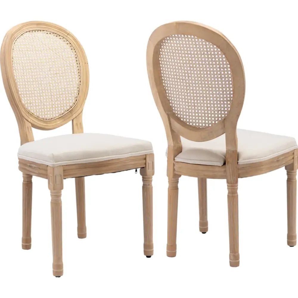 AADEN 2x Rattan Dining Chairs with Solid Wood Legs- Beige - Furniture > Outdoor > Outdoor Chairs