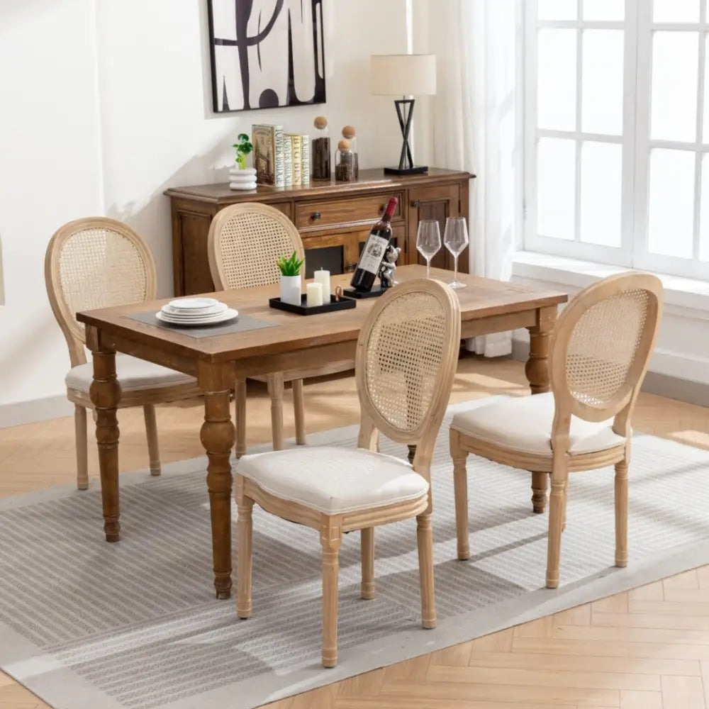AADEN 2x Rattan Dining Chairs with Solid Wood Legs- Beige - Furniture > Outdoor > Outdoor Chairs