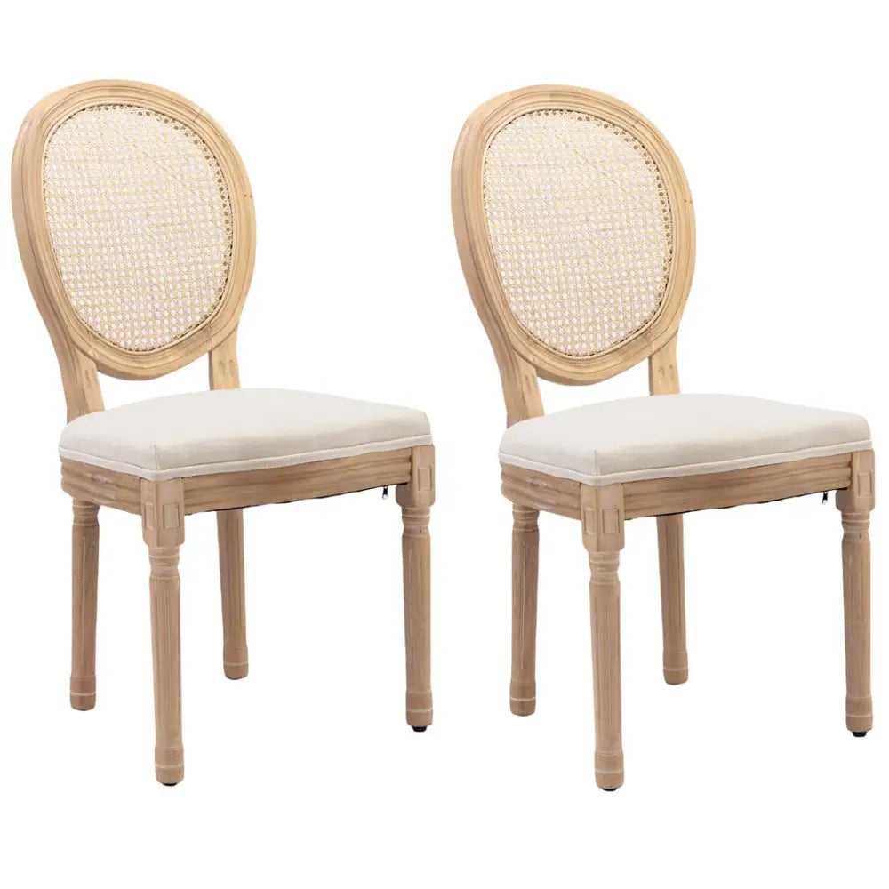 AADEN 2x Rattan Dining Chairs with Solid Wood Legs- Beige - Furniture > Outdoor > Outdoor Chairs