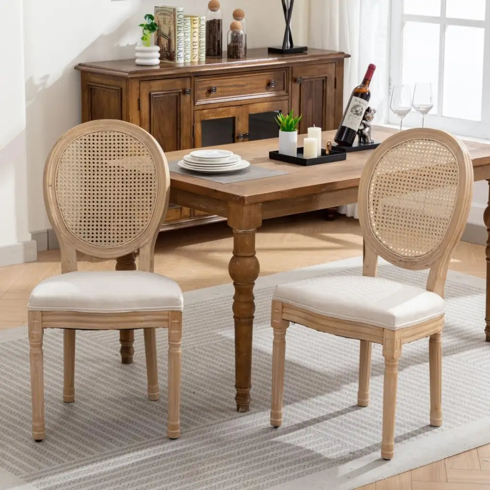 AADEN 2x Rattan Dining Chairs with Solid Wood Legs- Beige - Furniture > Outdoor > Outdoor Chairs