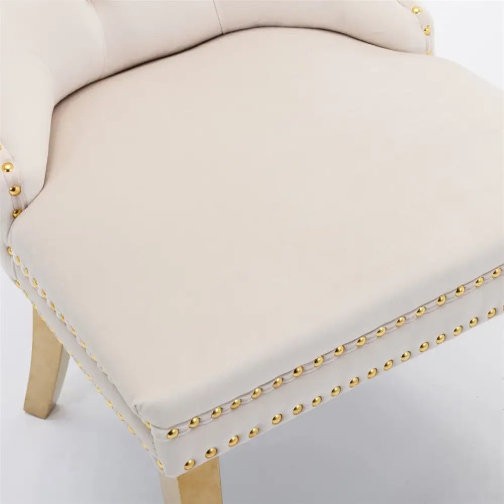 AADEN 2x Velvet Dining Chairs with Golden Metal Legs-Beige - Furniture > Dining > Dining Set