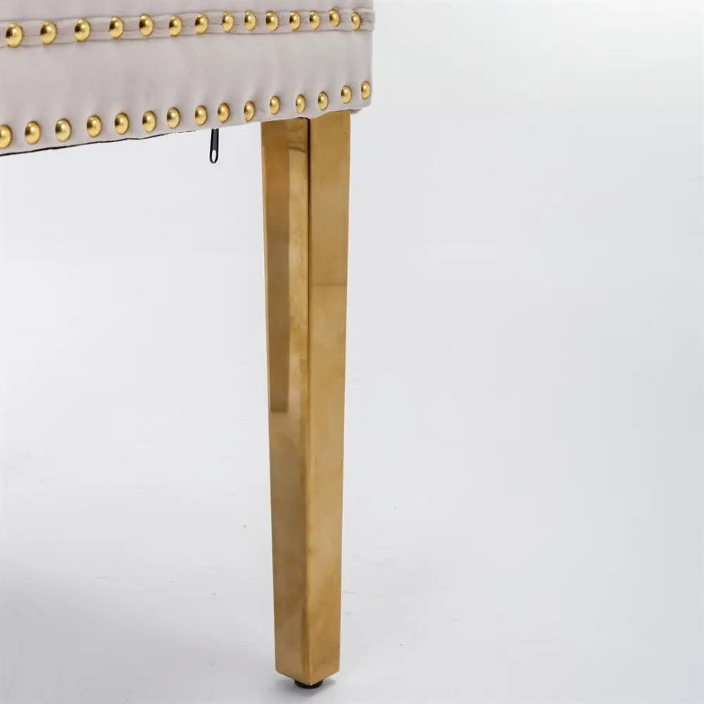 AADEN 2x Velvet Dining Chairs with Golden Metal Legs-Beige - Furniture > Dining > Dining Set