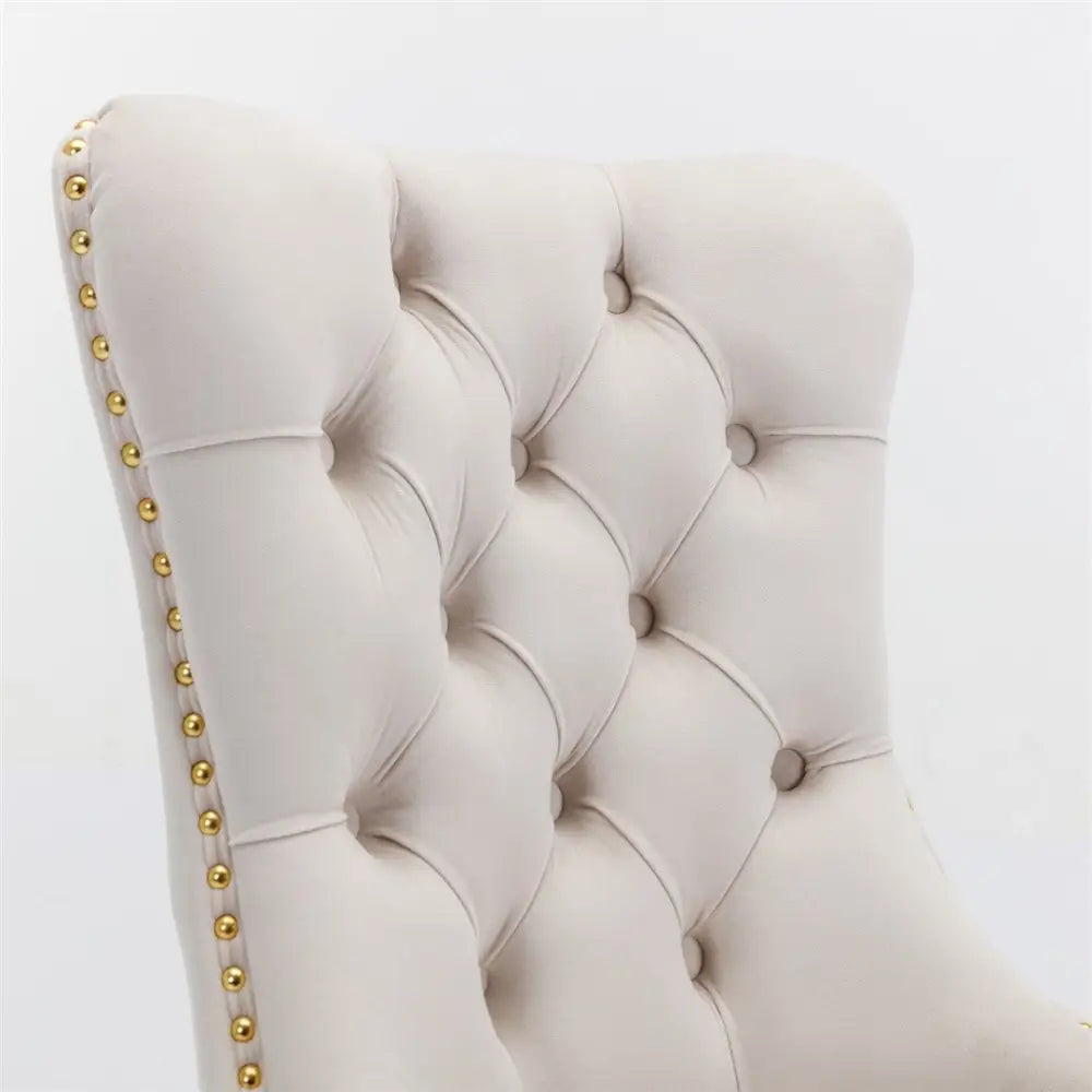 AADEN 2x Velvet Dining Chairs with Golden Metal Legs-Beige - Furniture > Dining > Dining Set