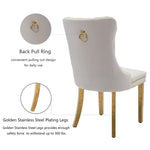 AADEN 2x Velvet Dining Chairs with Golden Metal Legs-Beige - Furniture > Dining > Dining Set