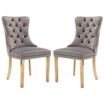 AADEN 2x Velvet Dining Chairs with Golden Metal Legs-Grey - Furniture > Dining > Dining Set
