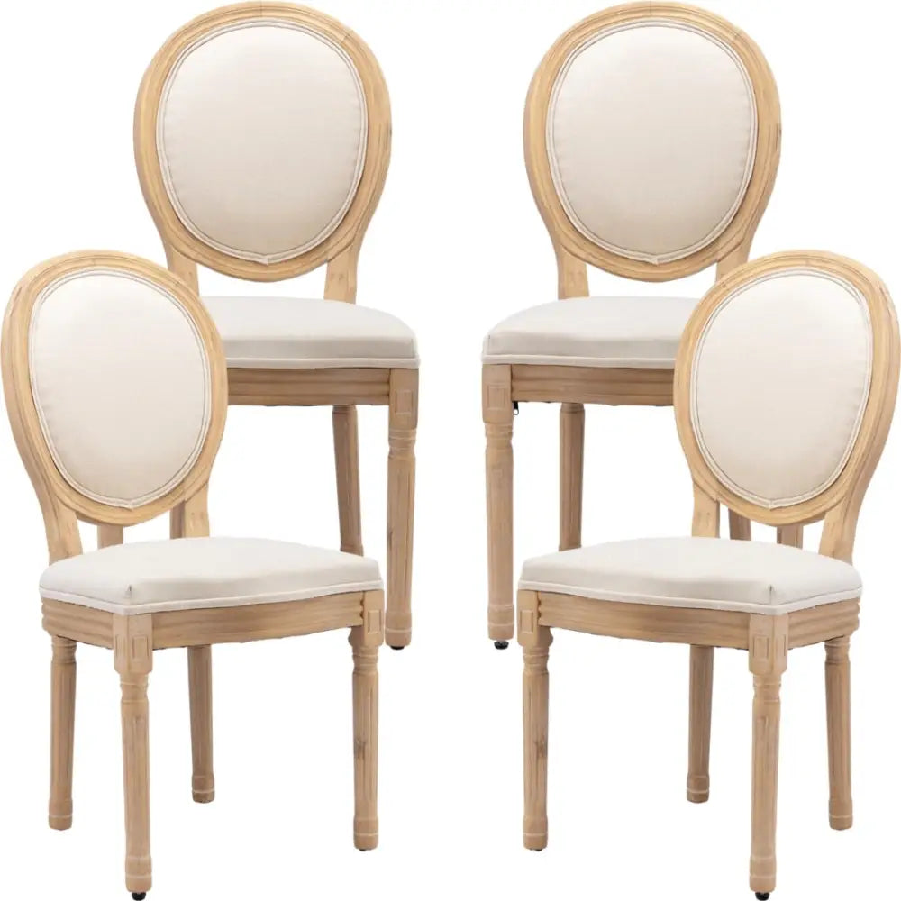 AADEN 4x Linen Dining Chairs with Solid Wood Legs- Beige - Furniture > Outdoor > Outdoor Chairs