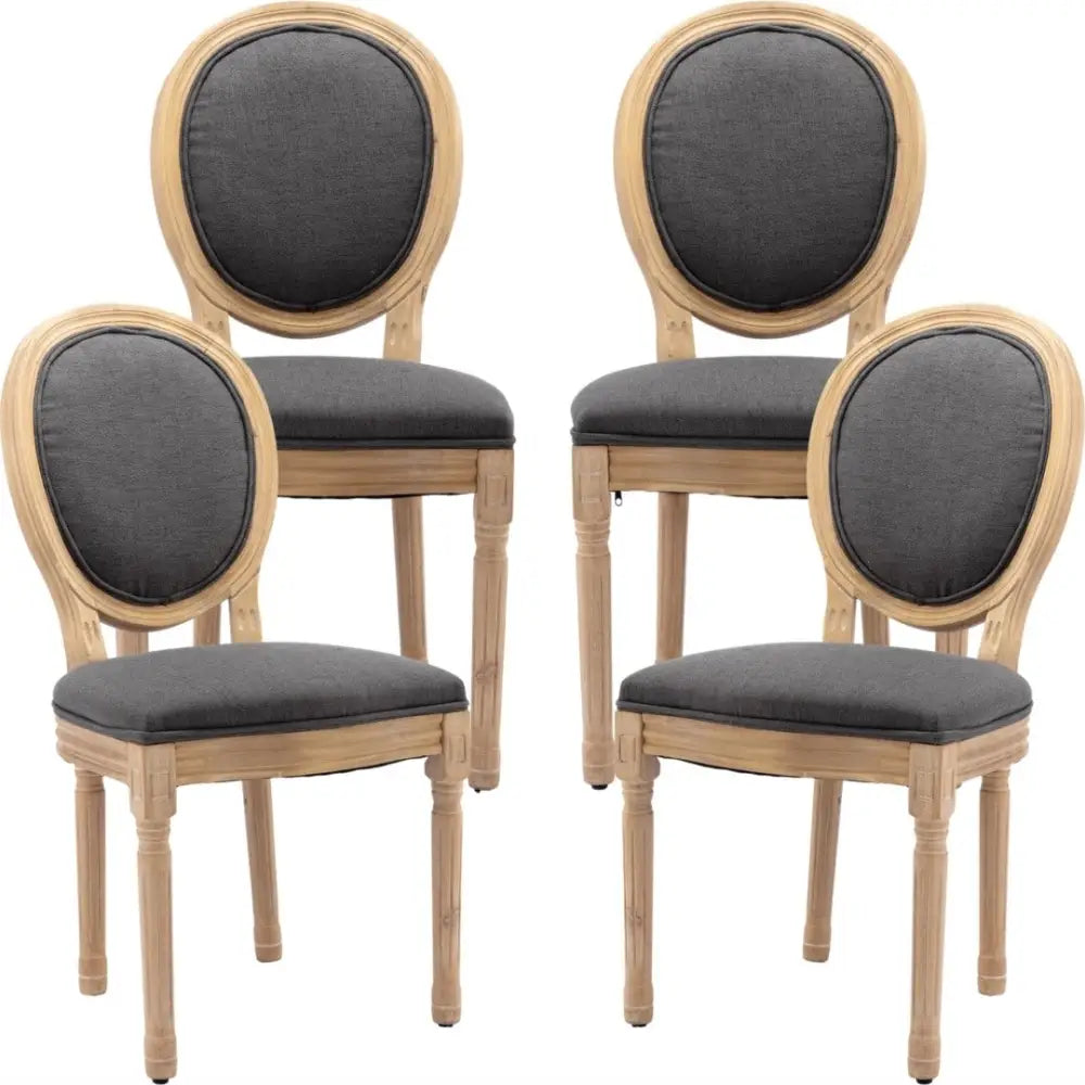 AADEN 4x Linen Dining Chairs with Solid Wood Legs- Grey - Furniture > Outdoor > Outdoor Chairs