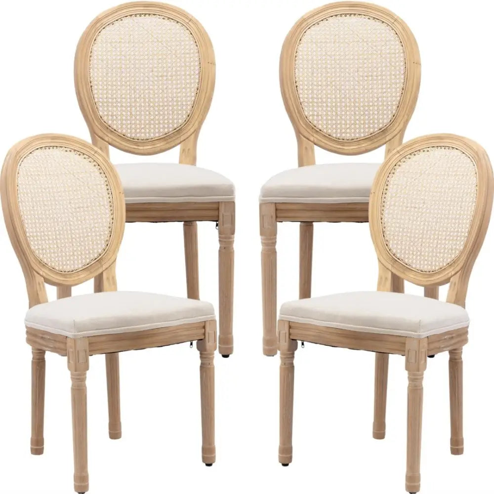 AADEN 4x Rattan Dining Chairs with Solid Wood Legs- Beige - Furniture > Outdoor > Outdoor Chairs