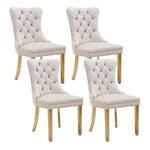 AADEN 4x Velvet Dining Chairs with Golden Metal Legs-Beige - Furniture > Dining > Dining Set