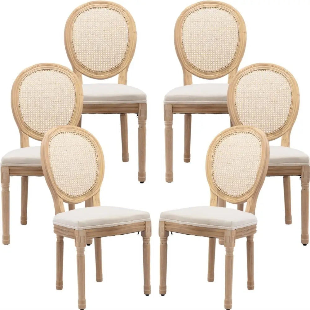 AADEN 6x Rattan Dining Chairs with Solid Wood Legs- Beige - Furniture > Outdoor > Outdoor Chairs