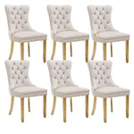 AADEN 6x Velvet Dining Chairs with Golden Metal Legs-Beige - Furniture > Dining > Dining Set