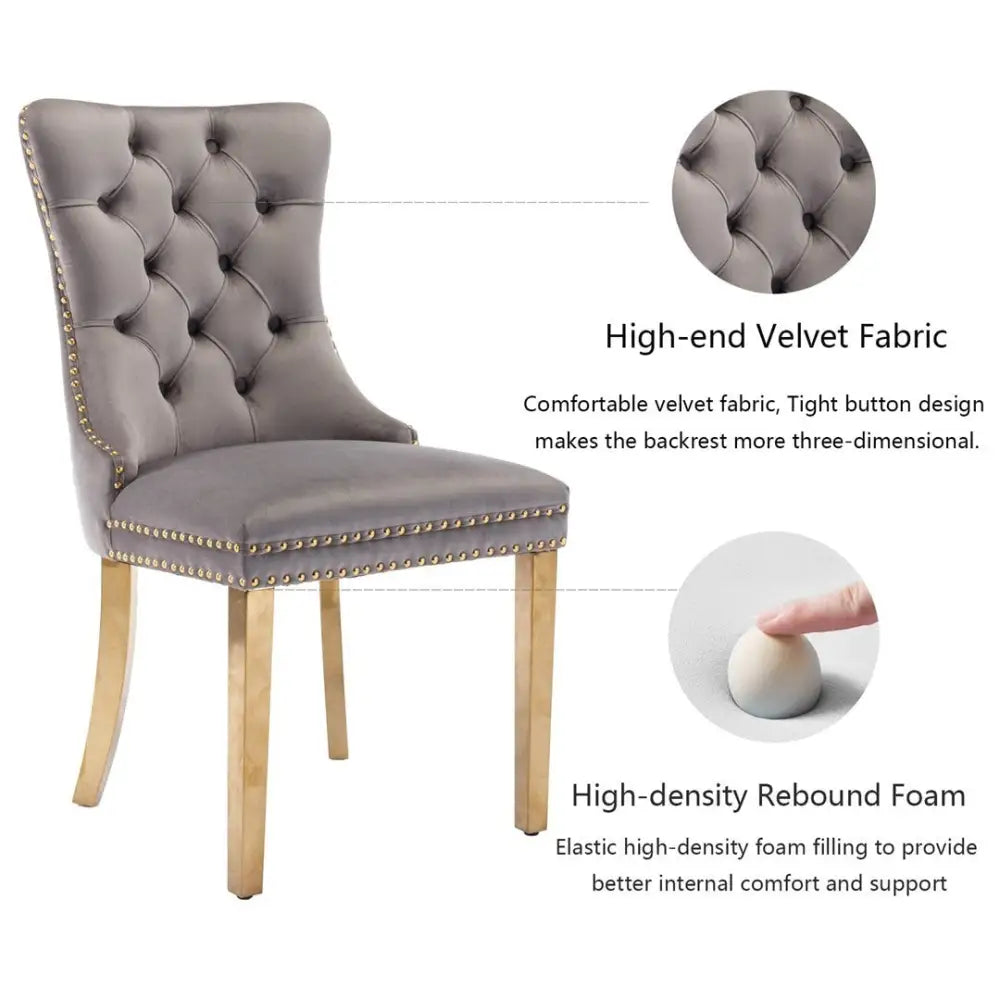 AADEN 6x Velvet Dining Chairs with Golden Metal Legs-Grey - Furniture > Dining > Dining Set