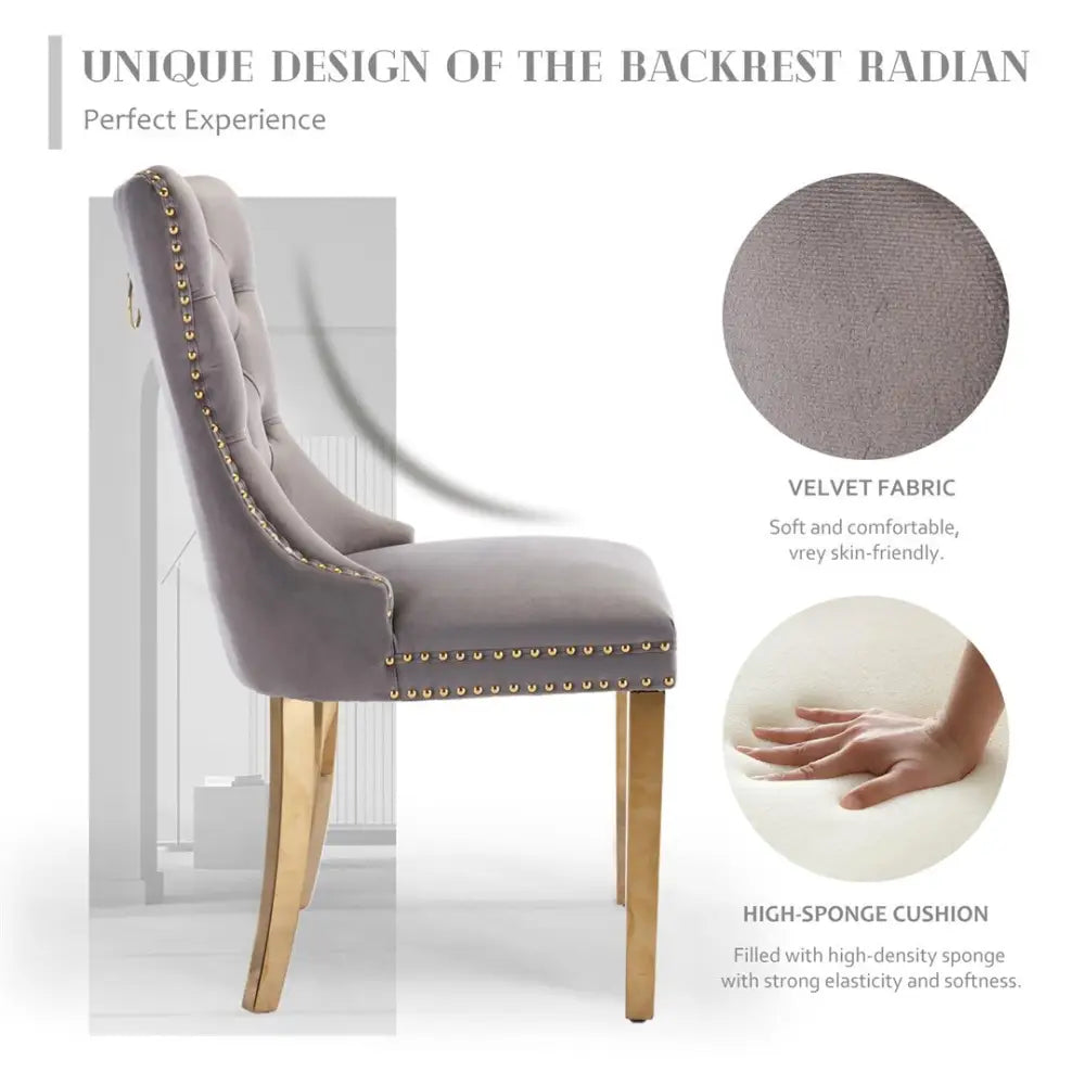 AADEN 6x Velvet Dining Chairs with Golden Metal Legs-Grey - Furniture > Dining > Dining Set