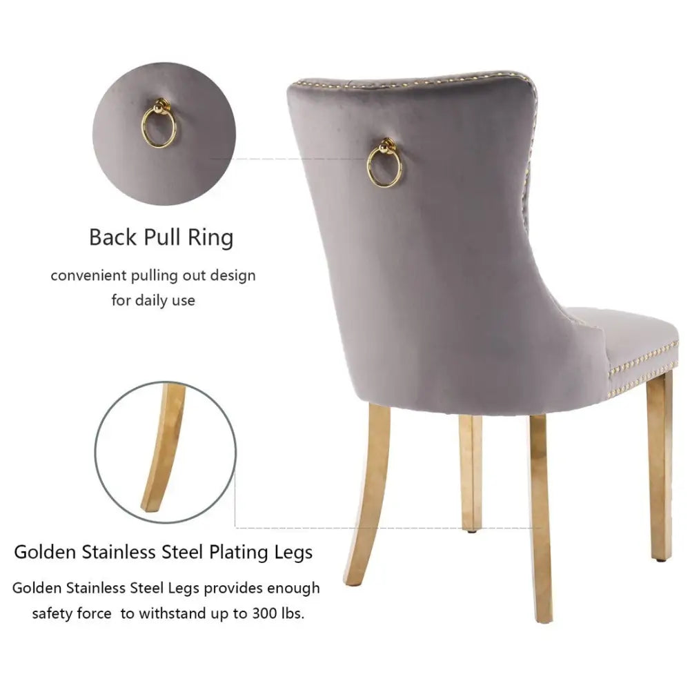 AADEN 6x Velvet Dining Chairs with Golden Metal Legs-Grey - Furniture > Dining > Dining Set