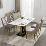 AADEN 6x Velvet Dining Chairs with Golden Metal Legs-Grey - Furniture > Dining > Dining Set