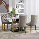 AADEN 6x Velvet Dining Chairs with Golden Metal Legs-Grey - Furniture > Dining > Dining Set