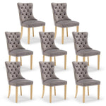 AADEN 8x Velvet Dining Chairs with Golden Metal Legs-Grey - Furniture > Dining > Dining Set