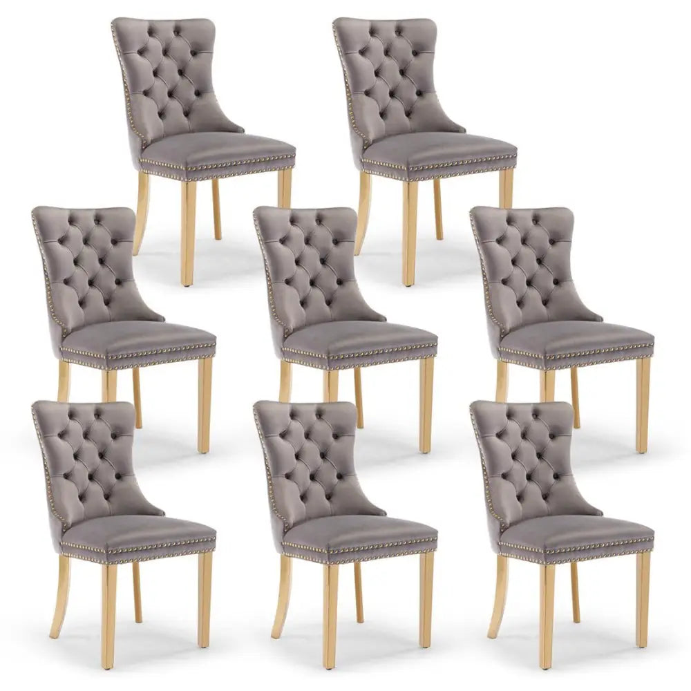 AADEN 8x Velvet Dining Chairs with Golden Metal Legs-Grey - Furniture > Dining > Dining Set